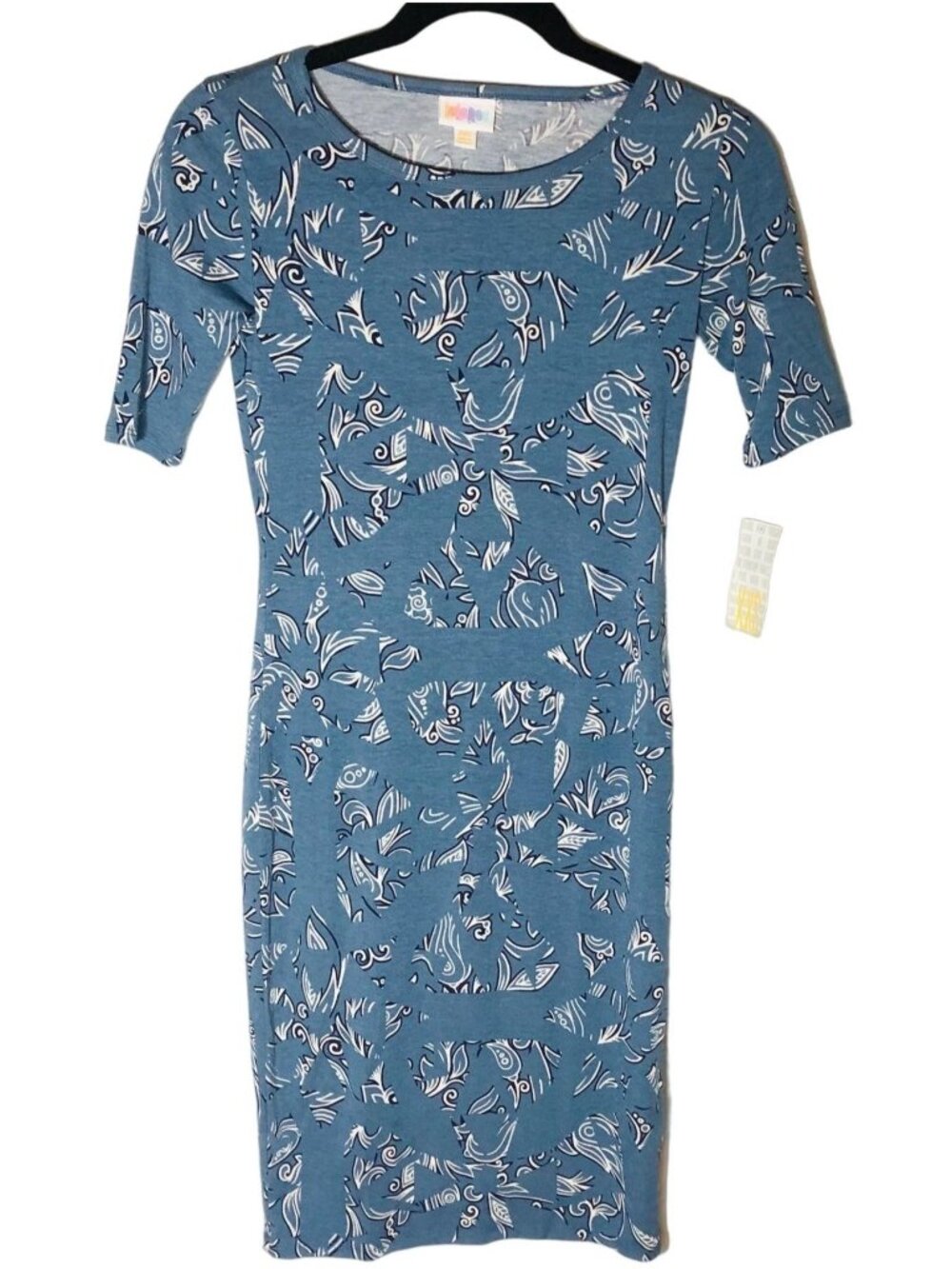 LuLaRoe Julia dress short sleeve blue white polyester blend xxs 38 READ new